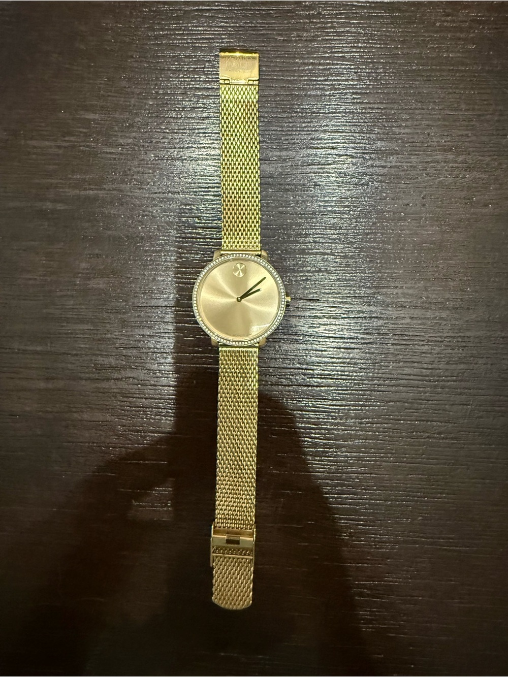 Movado Women's Gold Mesh Bracelet Watch with Crystal Bezel